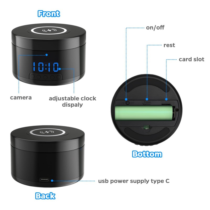 Indoor Camera with Clock and Wireless Charging, 1080P WiFi Cameras