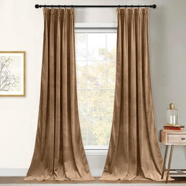 Golden Pinch Pleated Drapes Thermal Insulated Room Darkening Velvet Drapes Window Treatment Panels for Traverse Rods Living Room, Bedroom, Patio Door, Room Divider, Office W(21"+21") L120
