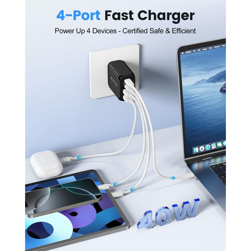 40W USB C Charger Block, 2-Pack 4-Port Fast Charging Block
