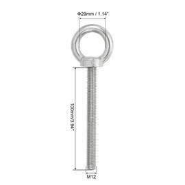 PATIKIL M12 x 100mm Lifting Shoulder Eye Bolts, Set of 2, 304 Stainless Steel Threaded Eye Bolts with Lifting Rings with Nuts and Washers, Perfect for Hammocks and Articles Hanging