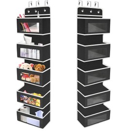 Whonor Wall Pocket, Over the Door, Wall Hanging Storage Pocket, Hanging Storage Pocket, Made of Sturdy Non-woven Fabric, Durable, 5 Tiers, Large Capacity, Includes Viewing Window, Small Storage for Toys, Magazines, Documents, Manga, Daily Goods, 2 Hooks 