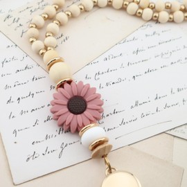 MyfavoriteK Badge Reel Flower Wooden Teacher Lanyards for Id Badge Cute Beaded Lanyards for Women for Student Nurse (Violet)