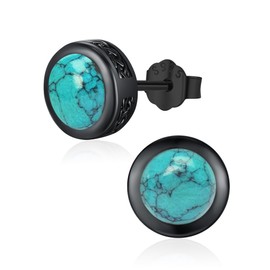 Men Stud Earrings Sterling Silver Celtic Earrings Turquoise Jewelry Hypoallergenic Stylish Hip Hop Earring for Men Women (Celtic-B-Turquoise-Black)