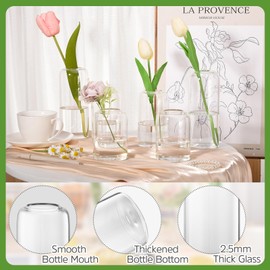 Bud Vases Set of 12 Clear Small Flower Vase in Bulk Blown Modern Small Glass Vases for Centerpieces Mini Clear Glass Vase for Wedding Reception Mother's Day Living Room Decorative