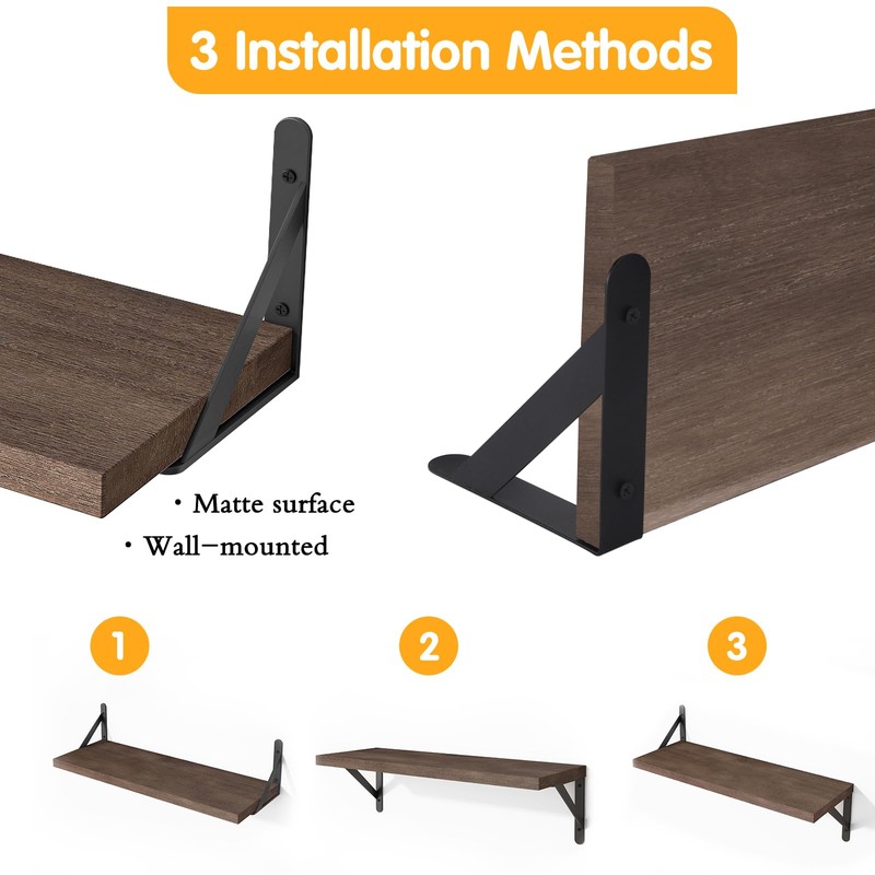 YGEOMER Floating Shelves for Wall, Walnut Wall Shelves Different Sizes,