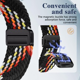 Quickfit 22mm Magnetic Braided Watch Bands Compatible with Garmin Fenix 8 Fenix E 47mm/7 Pro/7/6 Pro/6,Replacement Nylon Sport Strap for Forerunner 965/945/Approach S70 47mm/Instinct 2 Black Rainbow