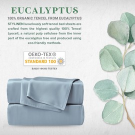 Stylinen 100% Organic Eucalyptus Bed Sheets Queen Size 4 Piece Set, Tencel Lyocell, Silky Soft & Smooth, Breathable, 16 Inch Deep Pockets, 1 Fitted, 1 Flat, 2 Pillowcases (Queen, Sky Blue)