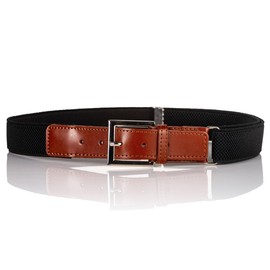 Junior/Childrens 5-15 Years Adjustable Elasticated Belt with Buckle/Brown Leather Fittings. Black