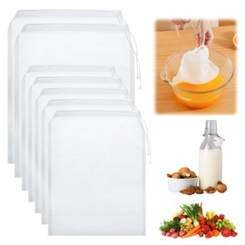 NVGVUP 7 Pack Cheese Cloths for Straining, 2 Sizes Nut Milk Bags Strainers, Food Grade Nylon Muslin Cloths with Drawstring, Reusable Fine Mesh Straining Bags for Straining Coffee Tea Juice Yogurt