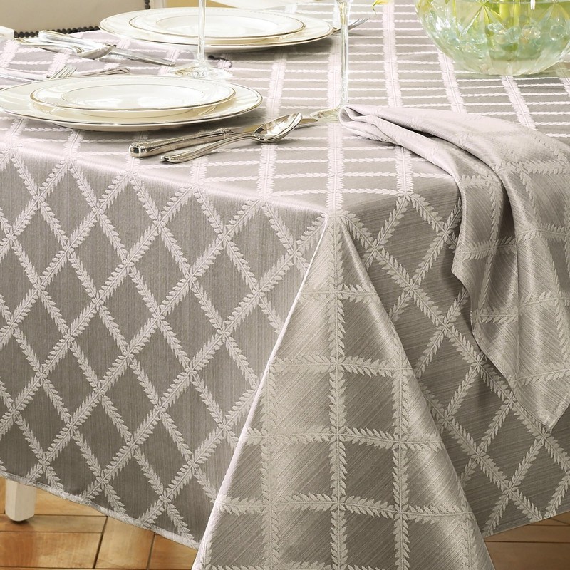 Lenox Laurel Leaf Tablecloth, Platinum, 70"W x 144"L