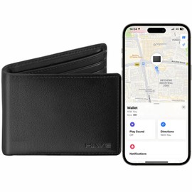 Anti-Loss Wallet for Men with Rechargeable Find My Tracker Built-in, Bifold Vegan Leather Wallet, RFID Blocking, Slim, Not for Android, Black