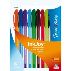 Paper Mate InkJoy Pen Ballpoint Stick, Ball Point 10 Stick Pen Assorted Barrels Medium-1.0mm, Pouch of 10, Assorted Fashion Coloured Inks (1782970)