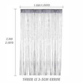 String Curtain Panel, Glitter Door Wall Window Doorways Panel Fly Screen Fringe Room Divider Blinds, Decorative Tassel Ribbon Strip Silver Screen for Living room, Bedroom, Party Events (Grey)