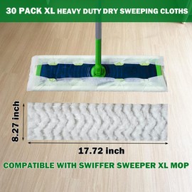 XL Heavy Duty Dry Sweeping Cloth for Swiffer Sweeper XL Mop, XL Disposable Dry Cloth Refills, Pet Hair Dust XL Dry Pad Refills, Extra Large Dry Floor Cloths for Floor Mopping and Cleaning, 30 Count