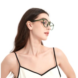 JFXQDR 2 Pack Blue Light Blocking Glasses for Women Men, Round Computer Gaming Eyeglasses Anti Eyestrain & UV Glare RF6213 (Clear + Basil Green Circle Frame)