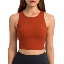 ABOCIW Women's Racerback Sports Bra High Neck Longline Yoga Crop Top with Built-in Bra Workout Tank Tops Brick Red Medium
