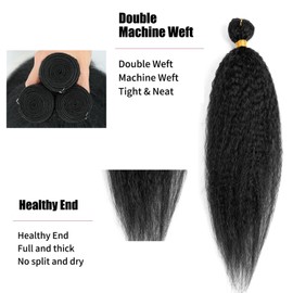 24 Inch Kinky Straight Bundles Human Hair Yaki Straight Human Hair Bundles Remy Hair Yaki Straight Bundles for Black Women Natural Human Hair Bundles