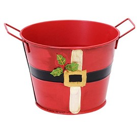 Christmas House Santa Metal Bucket with Handles Red 5 Inches