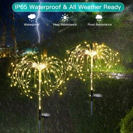 Ovker Solar Garden Lights, Solar Fireworks Lights, 120 LEDs, 2 Lighting Modes, 40 Copper Wires, String Waterproof Lamps for Garden, Patio, Lawn, Path, Party, Christmas Decoration (Warm White)