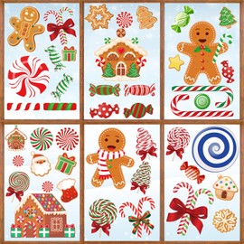 Luvsweets Gingerbread Christmas Window Clings - 130 Pcs Candy Cane Window Decals Reusable Holiday Window Stickers for Glass Candyland Christmas Decorations for Home Office Xmas Party Decor Supplies
