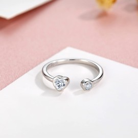 Heart Birthstone Adjustable Rings for Women - 925 Sterling Sliver April Moissanite Birthstone Open Ring Promise Wedding Engagement Rings Christmas and Birthday Jewellery Gifts for Wife Teenage Girls