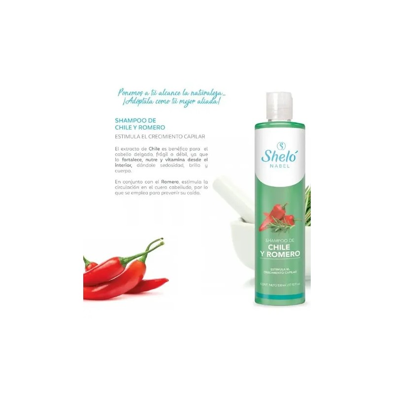 Shampoo Chile Y Romero Anti Caída Crecimiento Cabello Sheló