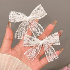 White Lace Ribbon, Ribbon, Hair Claw, Hair Clip, Barrette, Hair Accessory, Hairpin, Small, Mini, Hair Clip, Women's, Adult, Cute, Simple, Stylish, Orchan, For Office Use, Gift, 1 Pair 2 Pieces