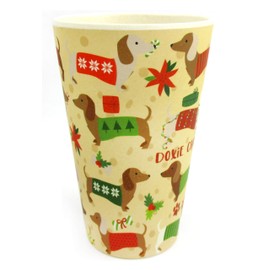 TINYMILLS Eco-Friendly Reusable Plant Fiber Travel Mug with Christmas Wiener Dog Design Stocking Stuffers Holiday Party Favor Party Christmas Party Prizes