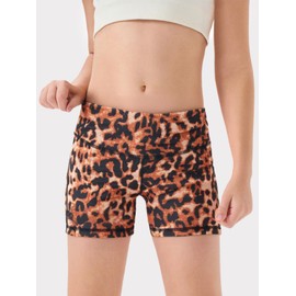 rrhss Girls Athletic Shorts Kids Leopard Print High Waisted Yoga Dance Biker Comfy Gymnastics Shorts 5-14Y