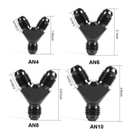 BOLUOYI Y Block Flare Fitting Adapter, AC Black Aluminum Alloy 3-Way Fitting Adapter Male 4AN to 4AN Male Fitting Junction Coupler Adapter Block Splitter Hose Thread Parallel (AN4)