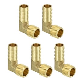sourcing map Brass Hose Barbed Elbow Fitting 1/2" Barbx3/8 NPT Male 90 Degree Brass Barb Pipe Fitting for Water Fuel Air