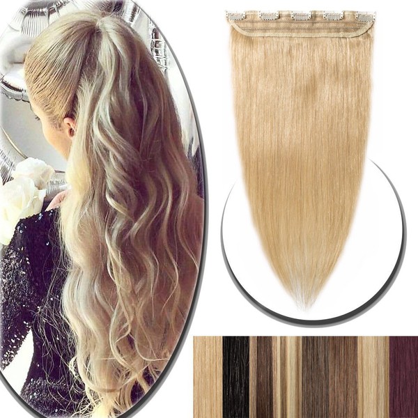 100% Real Hair Extensions Clip in Remy Human Hair 24" 60g One-piece 5 Clips Long Straight Hair Extensions for Women Wide Weft Soft Silky #24 Natural Blonde