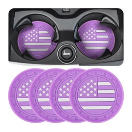 TNAIYH 4PCS American Flag Car Cup Holder Coaster, Non Slip Vehicle Insert Drink Mat, Patriotic Dustproof Automotive Interior Embedded Water Bottle Pad Accessories, Universal Fit (Purple)