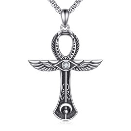 JBAERD Ankh Necklace Sterling Silver Ankh Cross Pendant Ankh Egyptian Amulet Jewelry Gifts for Men Women