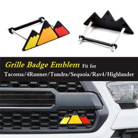 Tri-Color Grille Badge Emblem Decoration Accessories Car Truck Label Compatible for Tacoma 4Runner Tundra Sequoia Rav4 Highlander (Mountain Yellow/Orange/Red)