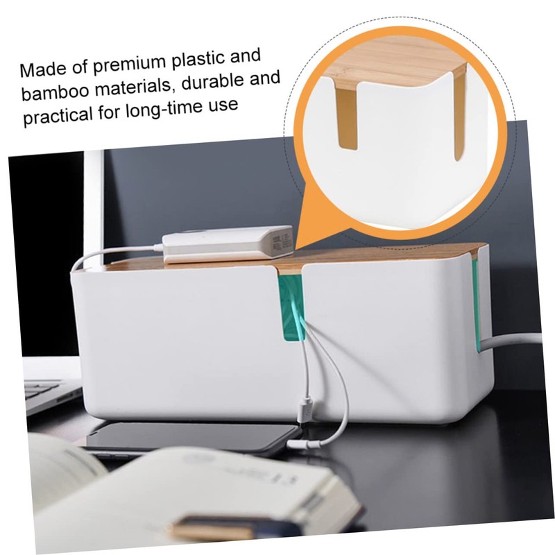 TEHAUX Cable Management Box Bamboo Lid Power Charging Data Cable