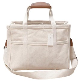 LINSHIN Women's Tote Bag, Canvas Tote Bag, Large Capacity, A4, Handbag, Lightweight, Shoulder with Divider, 3-Way Stylish, Black, White, Korean Style, Work or School Commute, Travel, white, S