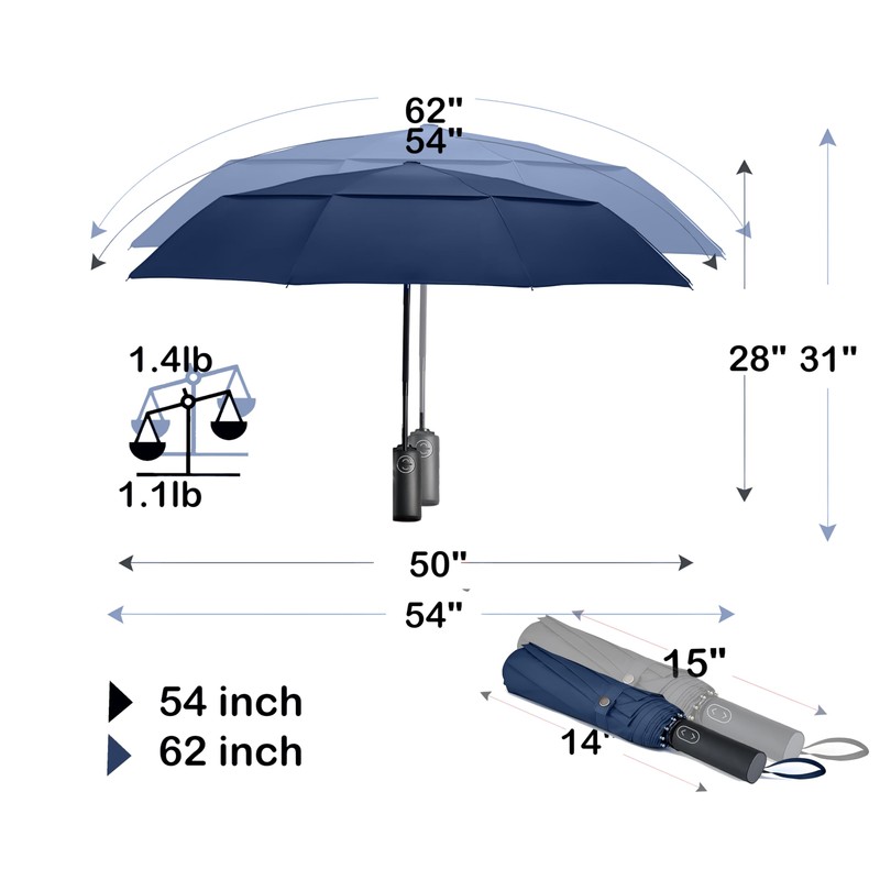 MRTLLOA 54/62 Inch Large Folding Golf Umbrella, Oversize Double Canopy