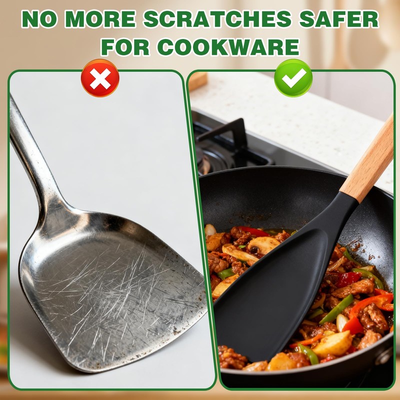 2 Pcs Cooking Spoon for Nonstick Cookwares, Cedar and Ash