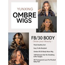YUNXING Ombre Lace Front Wig Human Hair Pre Plucked Highlight 13X4 Body Wave Lace Front Wigs Human Hair 200% Density Honey Blonde 1/30 Colored Wigs For Women 26Inch