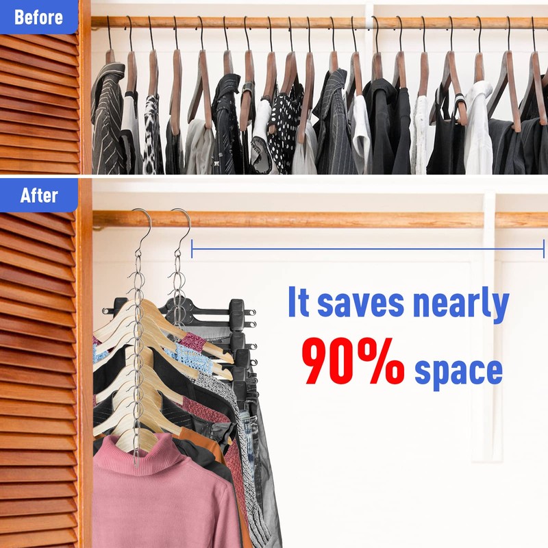 DFQHSCTE 5 Pack Wardrobe Space Saving Hangers, Metal Wardrobe Organizer,