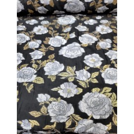 Divastyletextiles Silver Floral Black Organza Brocade Fabric Sold By The Yard FOR DRESS Home Decor
