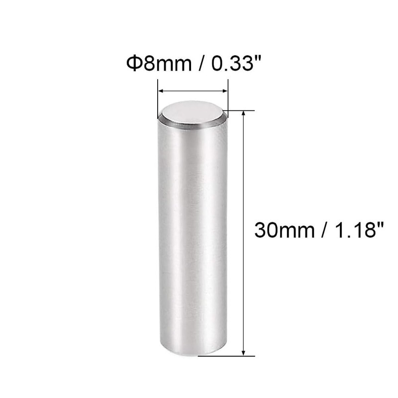 Stainless Steel Dowel Pins, 8mm x 30mm, Set of 10,