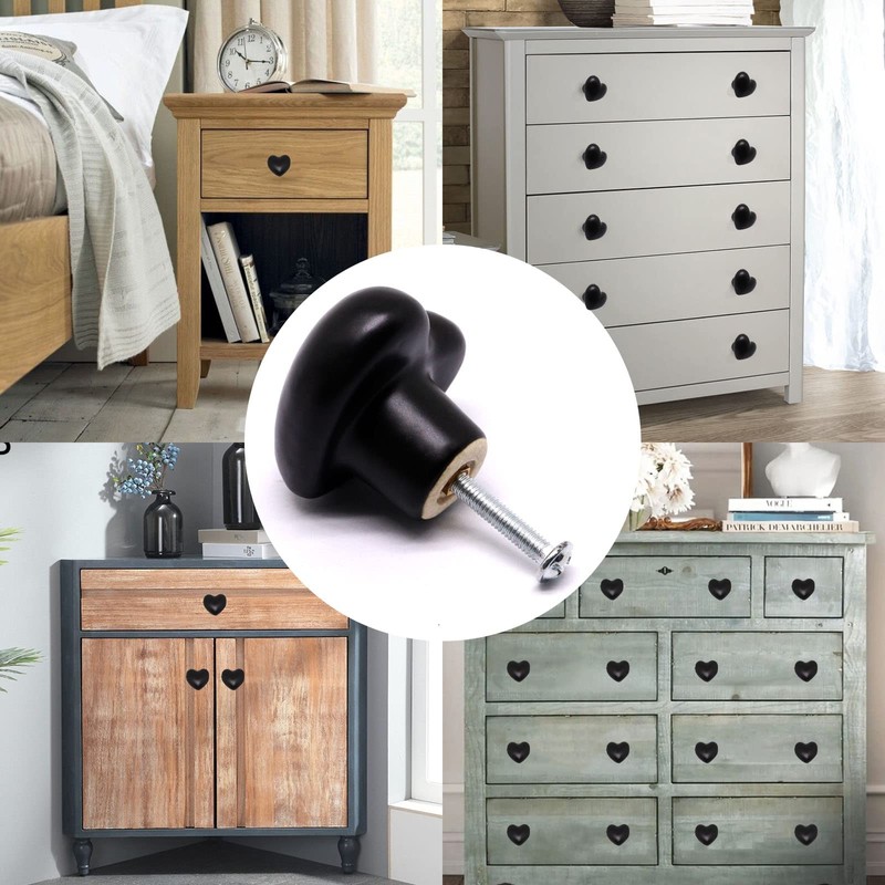 SWZHAI Ceramic Cabinet Knobs, 6 Pcs Black Heart Shaped Handles,