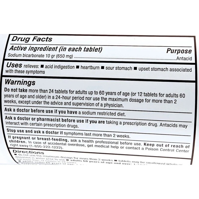 Rugby Sodium Bicarbonate 10GR 650mg Tablets 1000ct -Expiration Date 07-2026