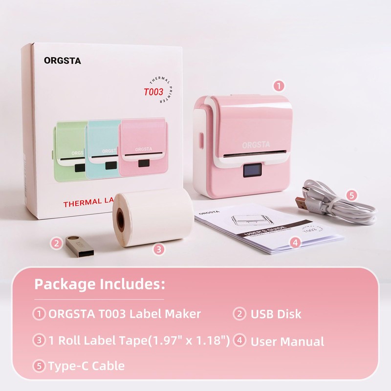 ORGSTA Label Maker Machine with Tape, T003 Thermal Label Maker,
