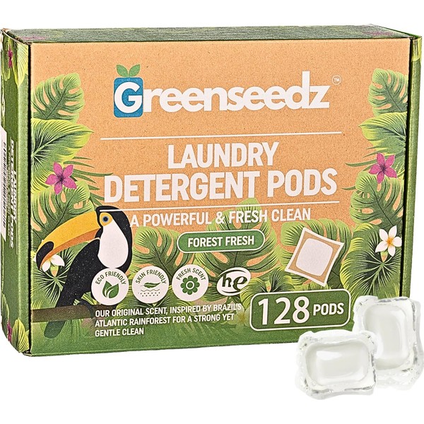 Greenseedz Eco Friendly Laundry Detergent Pods, 128 Pacs, Powerful Stain