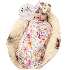 Galabloomer Newborn Receiving Blanket Headband Set Baby Flower Swaddle (occhild Tint)