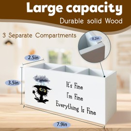 UNCDLV It's Fine I'm Fine Everything is Fine Funny Cat Pen Holder for Desk, Funny Desk Accessories for Work, Sarcastic Office Humor Gifts Wooden Pen Pencil Holder Organizer for Office