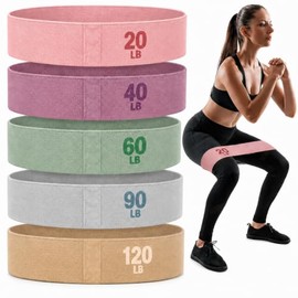 5 PCS Bandas de Resistencia para Ejercicio, Bandas de Resistencia de Tela Antideslizantes, 5 Niveles de 20 a 120 lb, para Entrenamiento de Fuerza, Yog